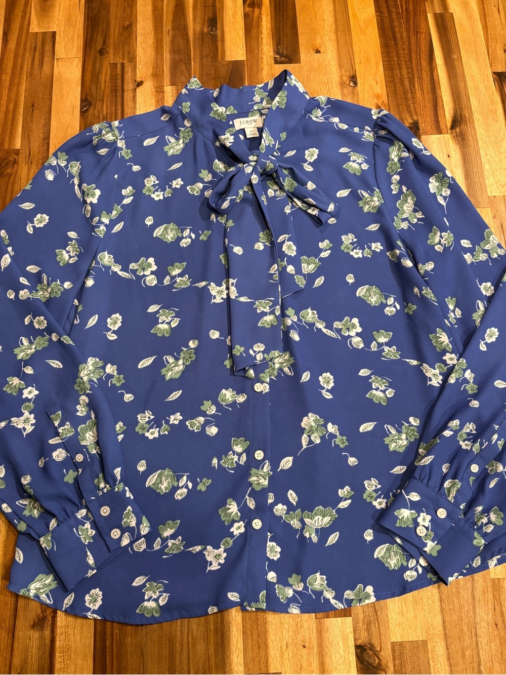 J. Crew Navy Blue Floral Tie-Neck Blouse